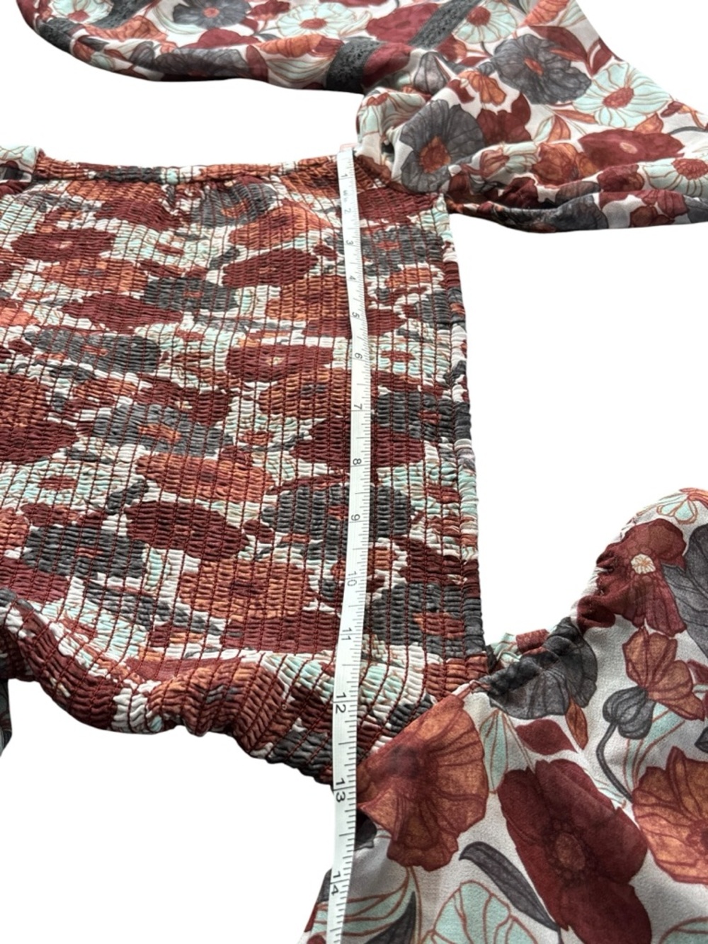 Aritzia Wilfred Grace Smocked Midi Dress Birch Floral Sienna Red S Cottagecore - Picture 13 of 15